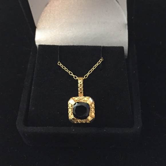 Black Spinel 18K Gold over Silver pendant Necklace - Picture 3 of 5
